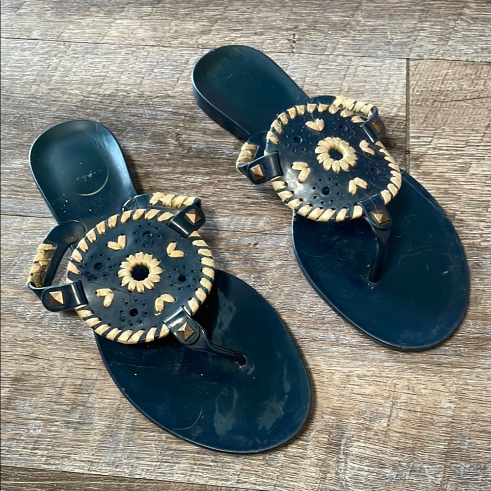 Jack Rogers jelly leather embroidered flip flops sandals